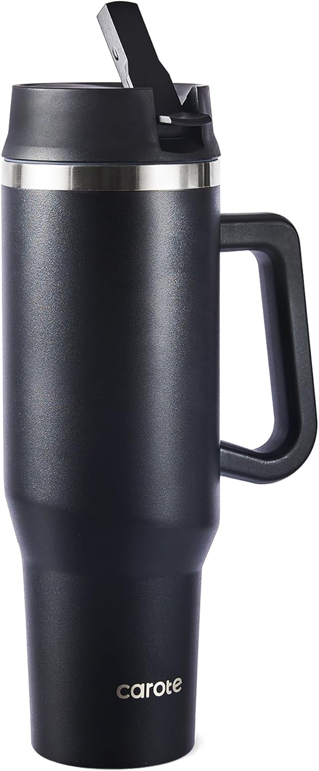 CAROTE Vacuum Insulated Stainless Steel Water Bottle, Double Walled Water Flask, Large Drink Flask for Hot Cold Drinks, Leak Proof, Sweat Free, 40Oz,1200ml, Black-0