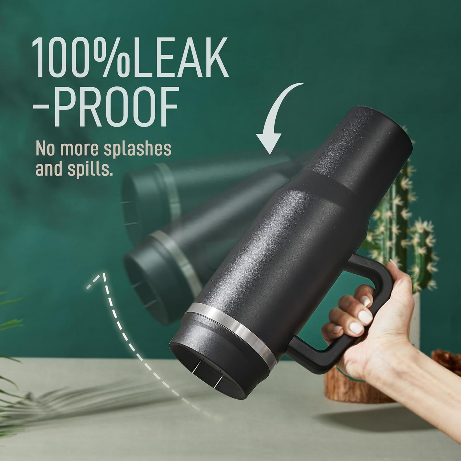 CAROTE Vacuum Insulated Stainless Steel Water Bottle, Double Walled Water Flask, Large Drink Flask for Hot Cold Drinks, Leak Proof, Sweat Free, 40Oz,1200ml, Black-4