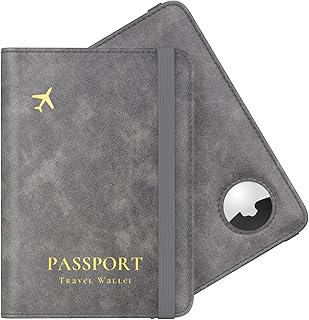 Stouchi Passport Holder Airtag Wallet UK Passport Cover with RFID Blocking Protector PU Leather Travel Wallet Organiser Document Holder for Men&Women Passport,Business Cards,Boarding Passe(Matt Grey)