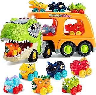 JOYIN Dinosaur Transport Truck for Kids ，6-Pieces Dinosaur Carrier Car Playset for Age 2 3 4 5 6, Dinosaur Toys with Music & Lights, Toys for Boys and Girls 2-6,Gifts for 2+ Kids