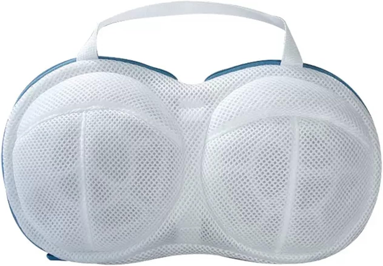 TITA-DONG High Permeability Bra shaped Mesh Wash Bags with Handle and Zipper, Laundry Bag Bra Washing Bags, 3D Cup Shape Design Bra Mesh Laundry Bags Holder for Washing Machines, 13x10 inch(Blue)-0