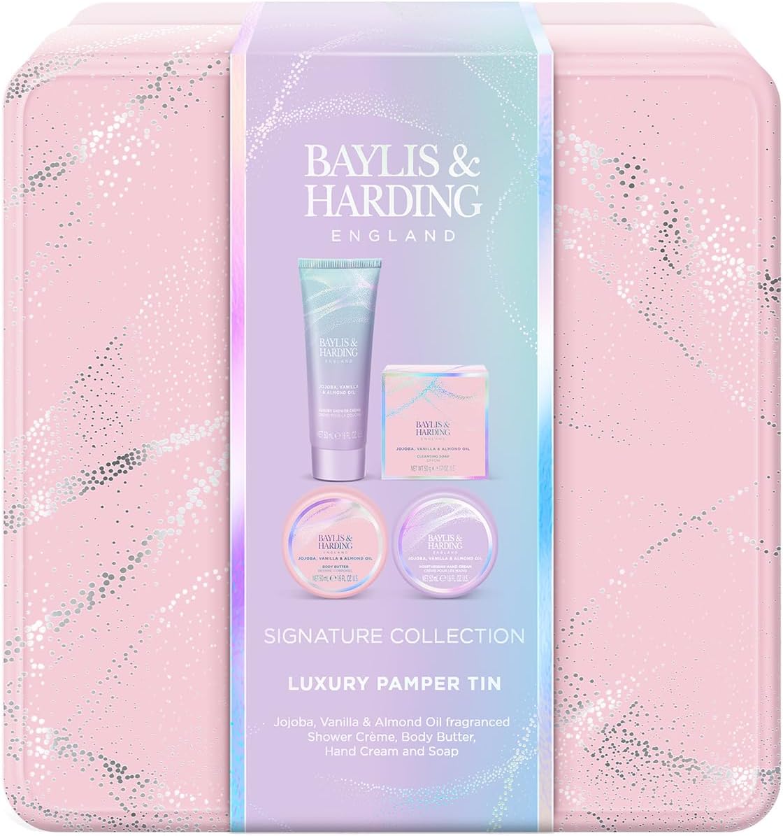 Baylis & Harding Jojoba, Vanilla & Almond Oil Luxury Pamper Tin Gift Set - Vegan Friendly (Pack of 1)-1