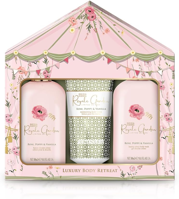 Baylis & Harding Royale Garden Rose, Poppy & Vanilla Luxury Trio Bathing Gift Set (Pack of 1) - Vegan Friendly-1