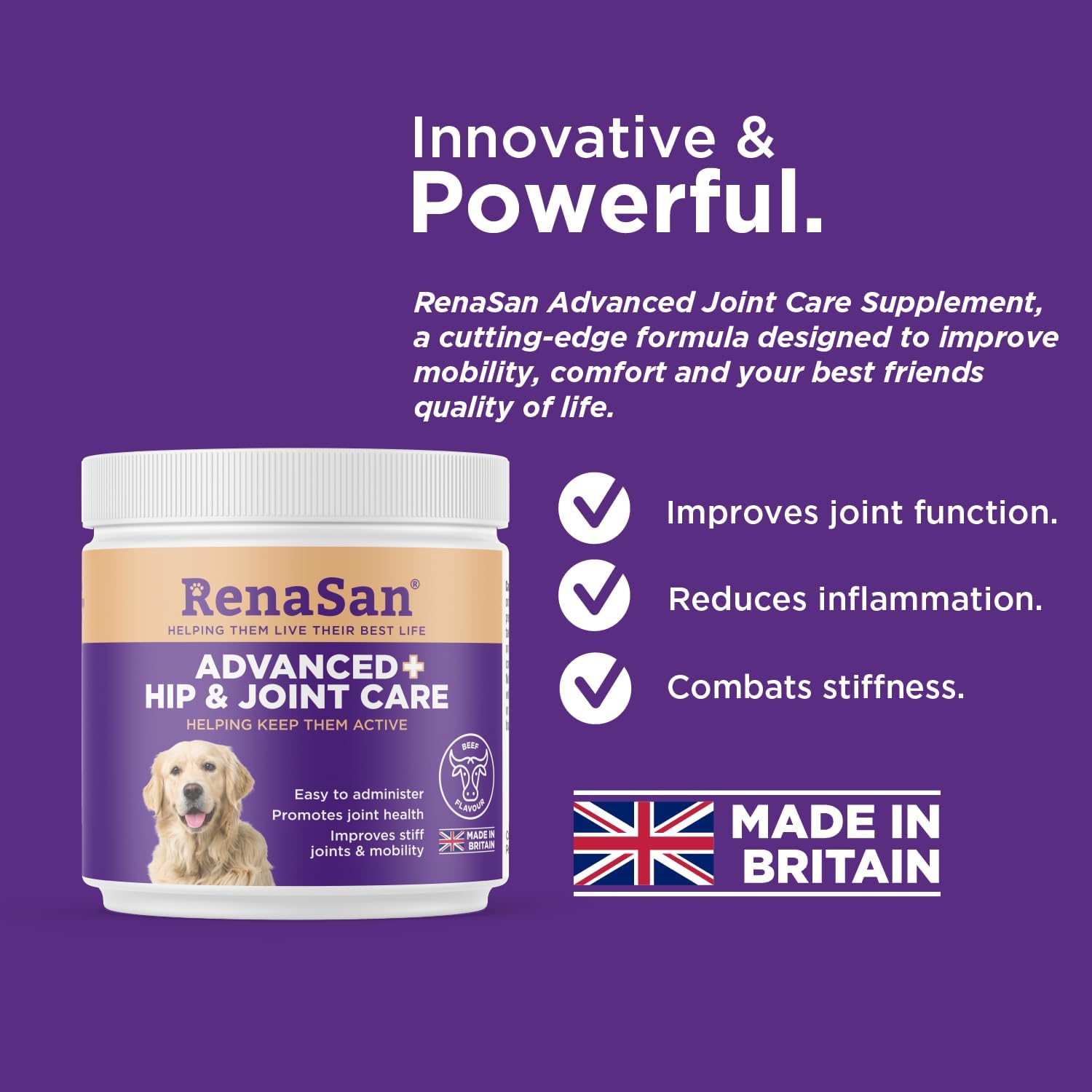 RenaSan Advanced Hip & Joint care (108g)– reduces inflammation, stiffness & improves joint function, easy to administer powder, created by senior vets & nutritionists, prevention or older/stiff dogs-1