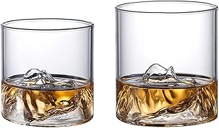 TITA-DONG Mountain Rocks Glass, Drinking Glasses, Clear Japanese Whiskey Glasses Set, Whiskey Glasses Set of 2 with Mountain Imprint, Bourbon Glasses for Scotch Cognac, Bourbon, Cocktails, Rum(2PCS)