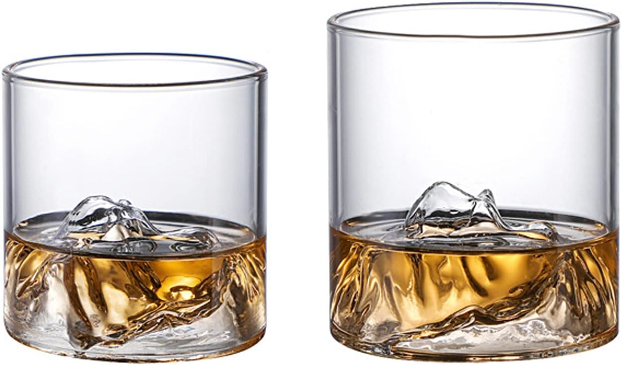 TITA-DONG Mountain Rocks Glass, Drinking Glasses, Clear Japanese Whiskey Glasses Set, Whiskey Glasses Set of 2 with Mountain Imprint, Bourbon Glasses for Scotch Cognac, Bourbon, Cocktails, Rum(2PCS)-0