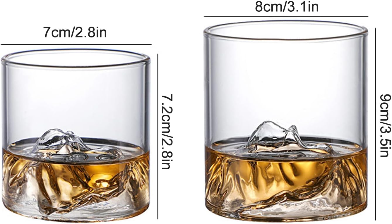 TITA-DONG Mountain Rocks Glass, Drinking Glasses, Clear Japanese Whiskey Glasses Set, Whiskey Glasses Set of 2 with Mountain Imprint, Bourbon Glasses for Scotch Cognac, Bourbon, Cocktails, Rum(2PCS)-1