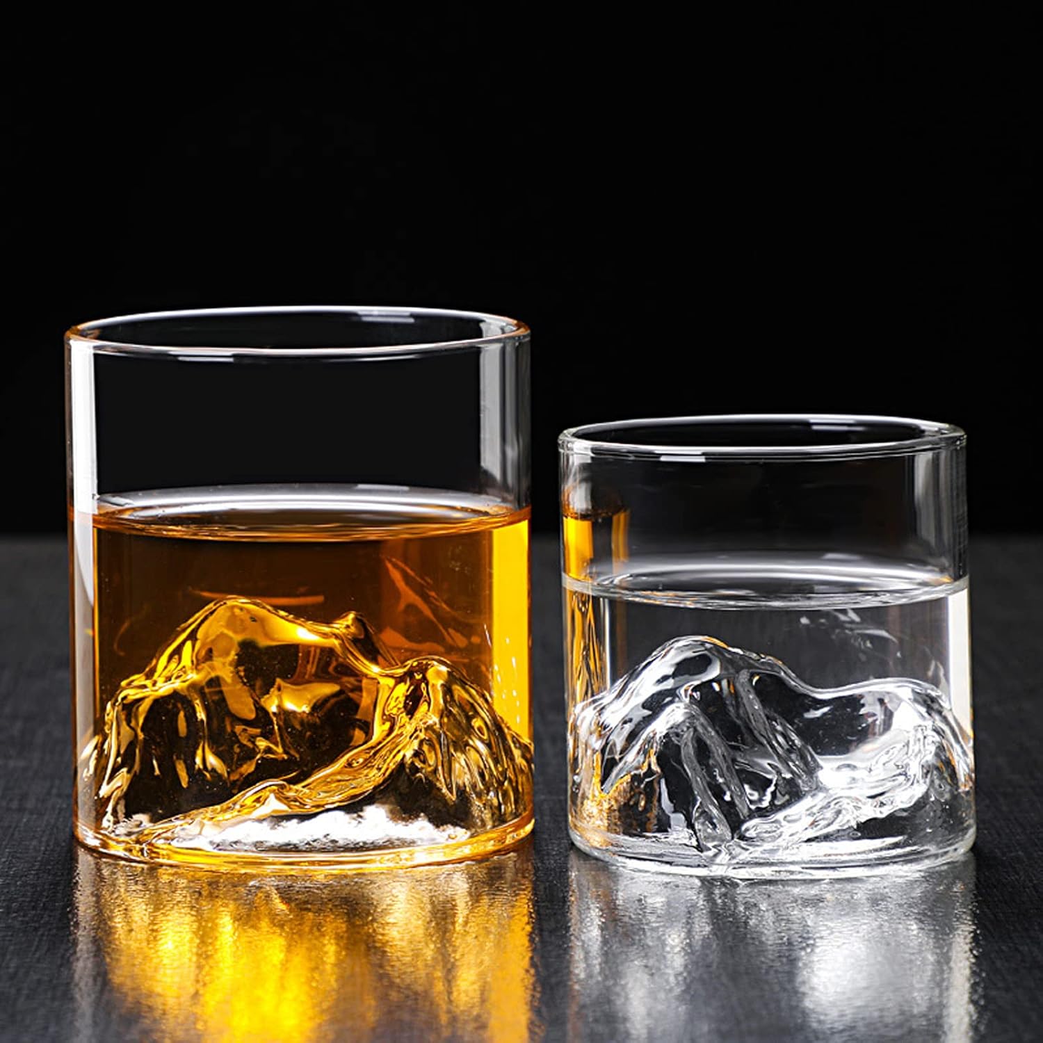 TITA-DONG Mountain Rocks Glass, Drinking Glasses, Clear Japanese Whiskey Glasses Set, Whiskey Glasses Set of 2 with Mountain Imprint, Bourbon Glasses for Scotch Cognac, Bourbon, Cocktails, Rum(2PCS)-3