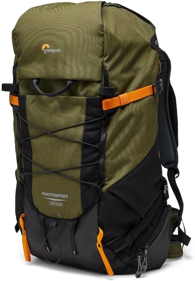 Lowepro PhotoSport X Backpack 35L AW with Recycled Fabrics, Camera Backpack for Reflex and Mirrorless, Rear Access, Removable Camera Insert, Mountaneering Dedicated Features, Size M/L, Dark Grey/Green-0