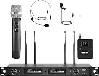 Phenyx Pro Wireless Microphone System, True Diversity Dual Cordless Microphone Set w/UHF HandheldMicrophone/Bodypack/Headset/Lapel Mics, Auto Scan, 2x1000 Channels for Stage & Studio (PTU-2U-1H1B)