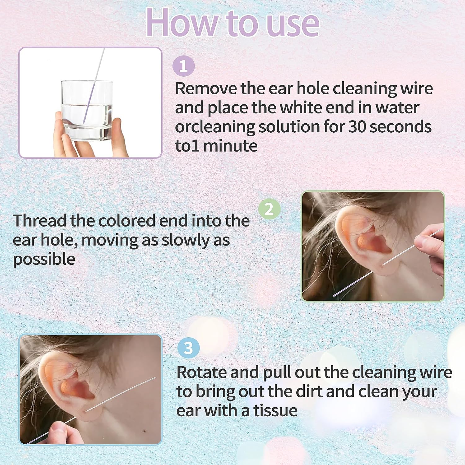 simarro 360Pcs Ear Hole Cleaner, Disposable Floss Earring Hole Cleaner Earring Piercing Cleaning Line Care Cleaning Tool Odor Removal for Women Men (2 Purple+2 Blue+2 Pink)-4