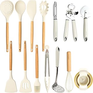 CAROTE Kitchen Utensil Set, Silicone Cooking Utensils Set, Heat Resistance Cooking Tools Spatula Set with Wooden Handle, 16 Pieces