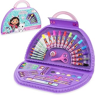 Gabby's Dollhouse Art Set, 40+ Pcs Colouring Pencils Pens Paint Art Supplies (Purple Halfmoon Set)