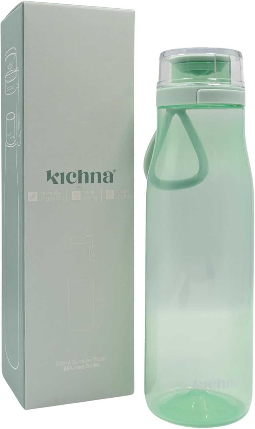 Kichna The Quencher Sports Water Bottle BPA Free Plastic Leakproof Drinking Bottle with Carry-on Loop and Flip Lid for Gym, Hiking, Yoga and Travel 700ml - Pistachio Green-3