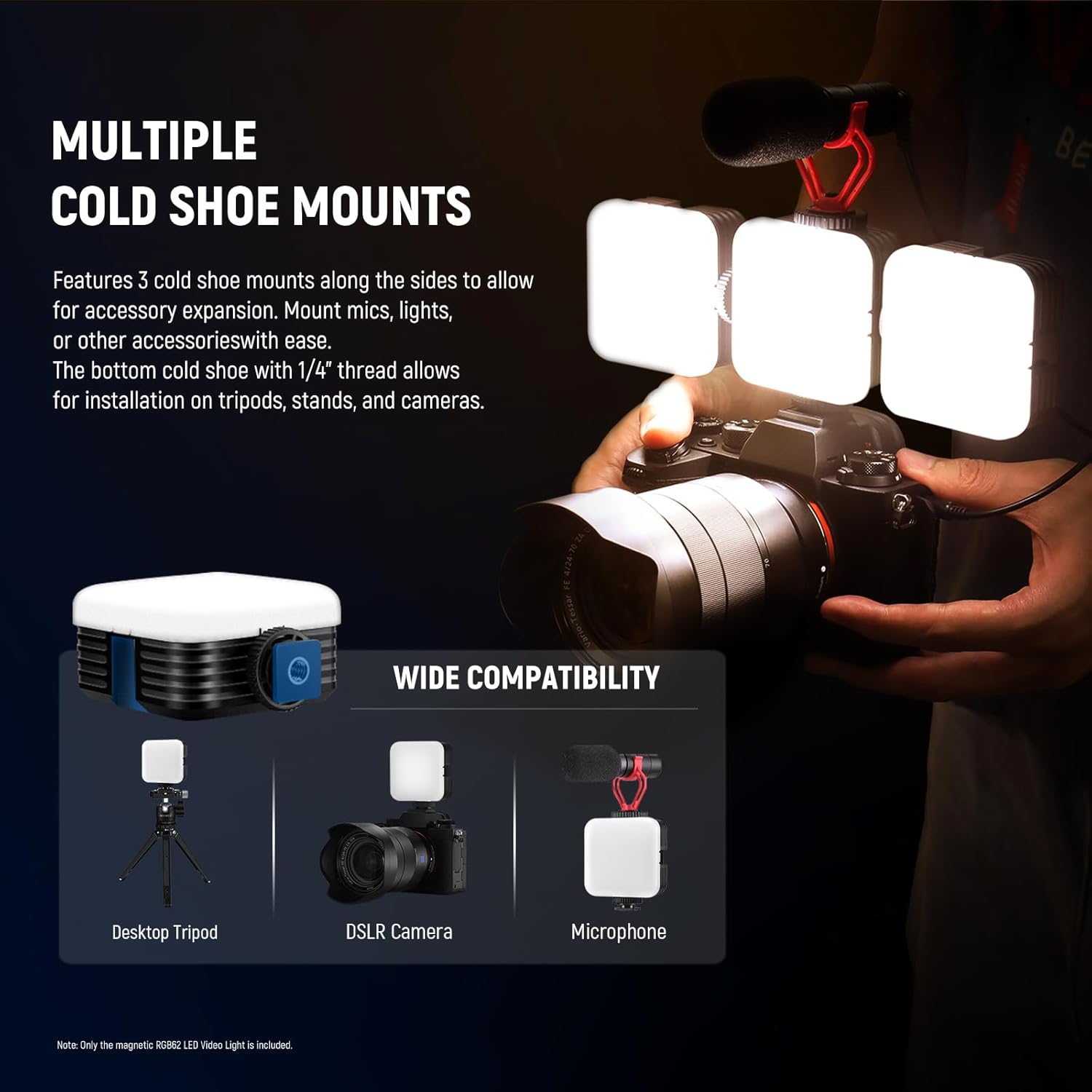 Neewer RGB62 Magnetic RGB Video Light with Upgraded APP Control, 360° Full Color LED Camera Light with 3 Cold Shoes CRI97+ 2500K-8500K 17 Scenes 2000mAh Rechargeable Portable Photography Lighting-7