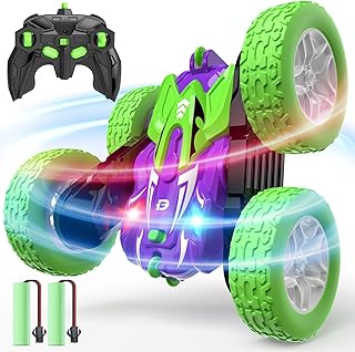 DEERC Remote Control Car, Double-sided Driving RC Stunt Cars, 360° Spin 4WD Off-Road Car W/Dual Motors LED 2.4GHz Indoor/Outdoor Toy for Boys Age 4-7