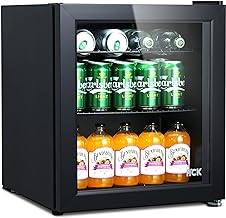 HCK 48L Mini Fridge with Glass Door, 0-15°C Cooling Zone and 2 Shelves, Compact Beverage Fridge for Bar and Living Room