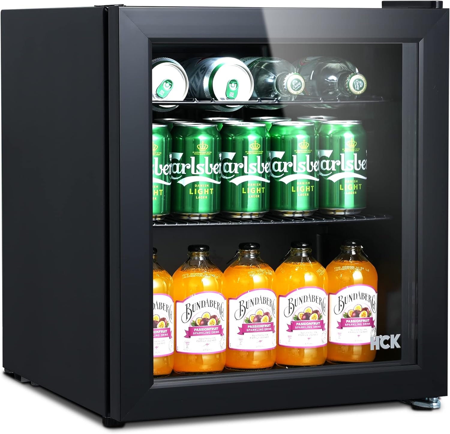 HCK 48L Mini Fridge with Glass Door, 0-15°C Cooling Zone and 2 Shelves, Compact Beverage Fridge for Bar and Living Room-0