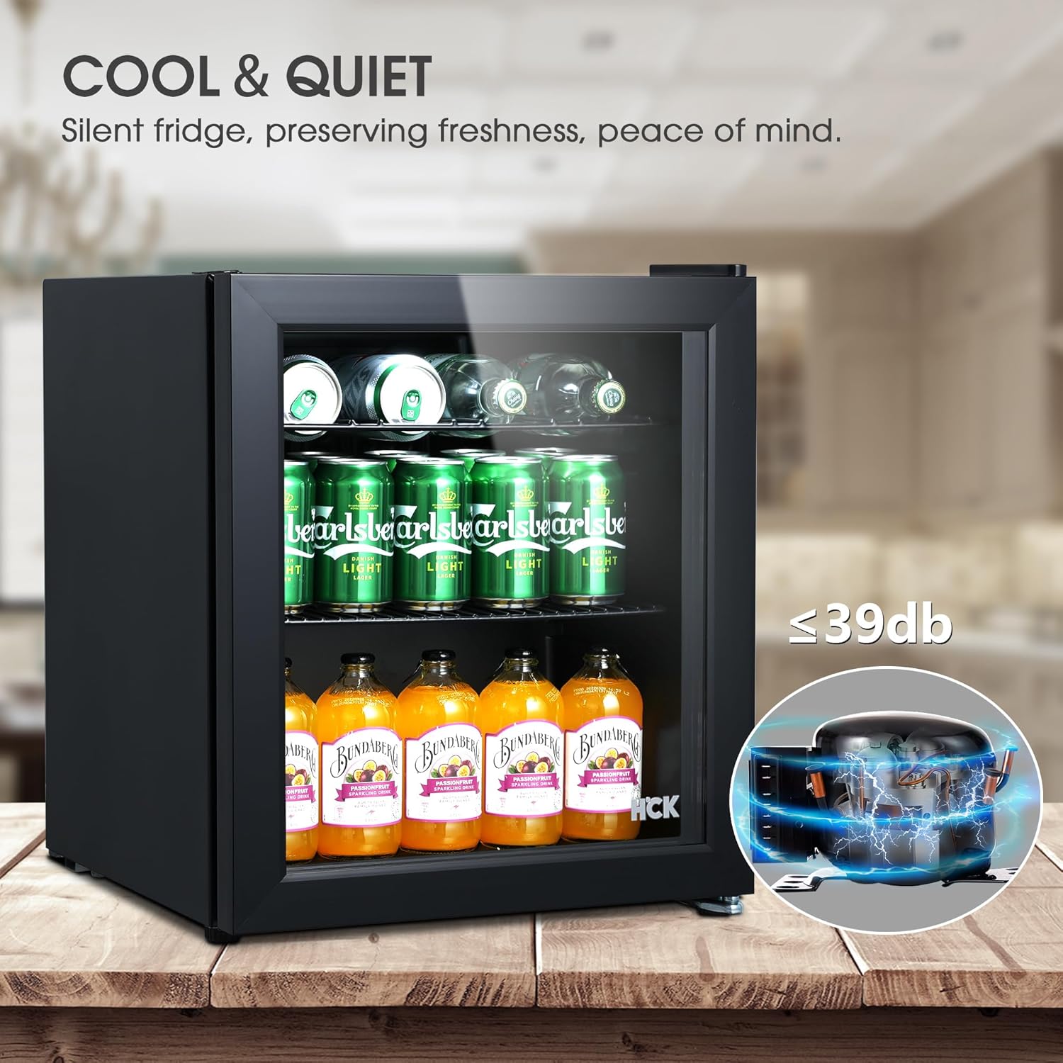 HCK 48L Mini Fridge with Glass Door, 0-15°C Cooling Zone and 2 Shelves, Compact Beverage Fridge for Bar and Living Room-4