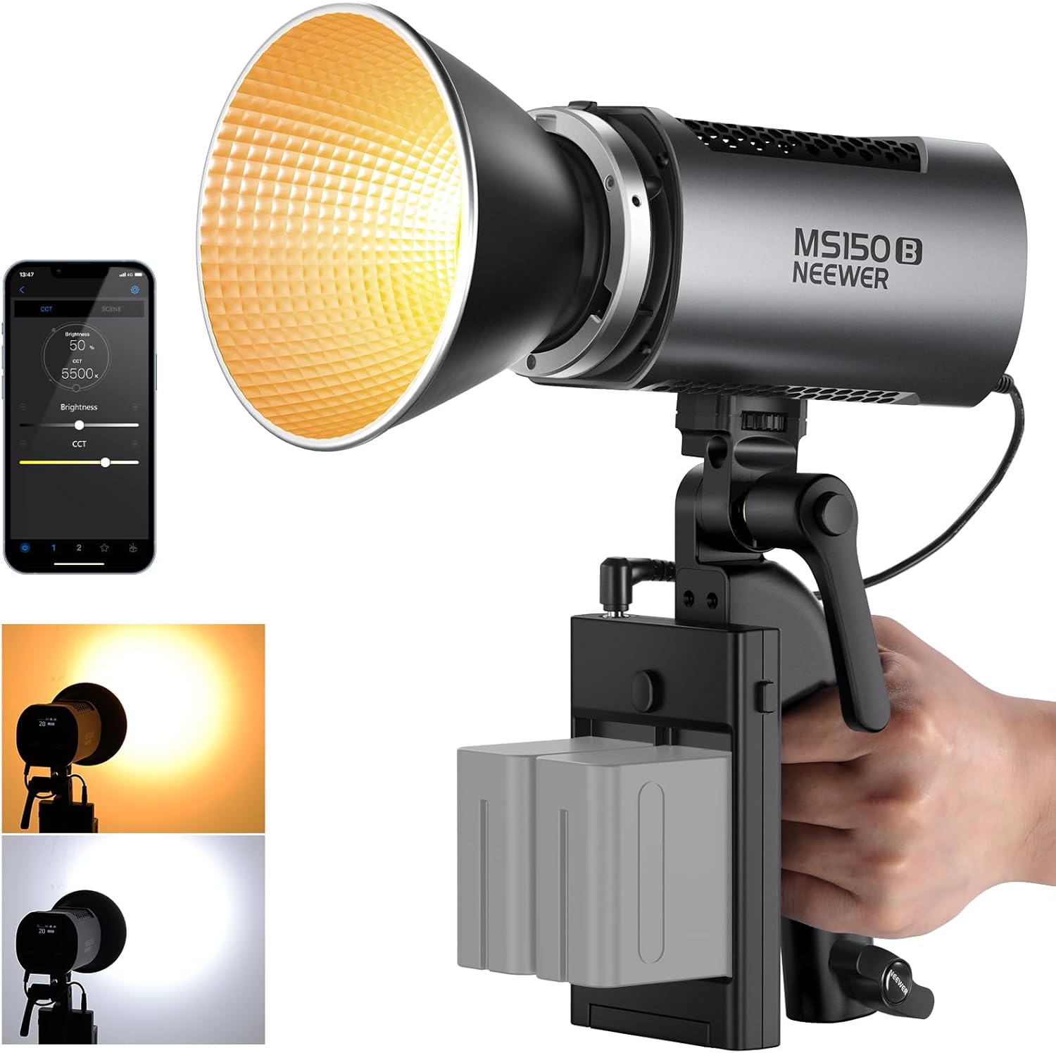 NEEWER MS150B 130W Bi Color LED Video Light, Mini COB Portable Photography Lighting with App Control,2.4G Mode, Bowens Mount Continuous Output Lighting, 200000 lux/0.5m, 2700K-6500K, CRI97+, 12 Scenes-0