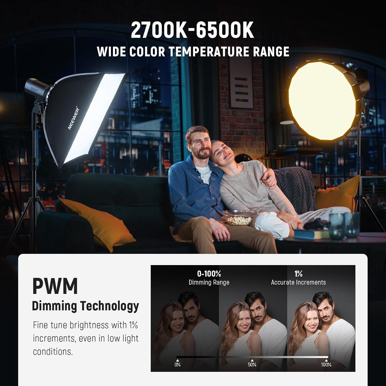 NEEWER MS150B 130W Bi Color LED Video Light, Mini COB Portable Photography Lighting with App Control,2.4G Mode, Bowens Mount Continuous Output Lighting, 200000 lux/0.5m, 2700K-6500K, CRI97+, 12 Scenes-4