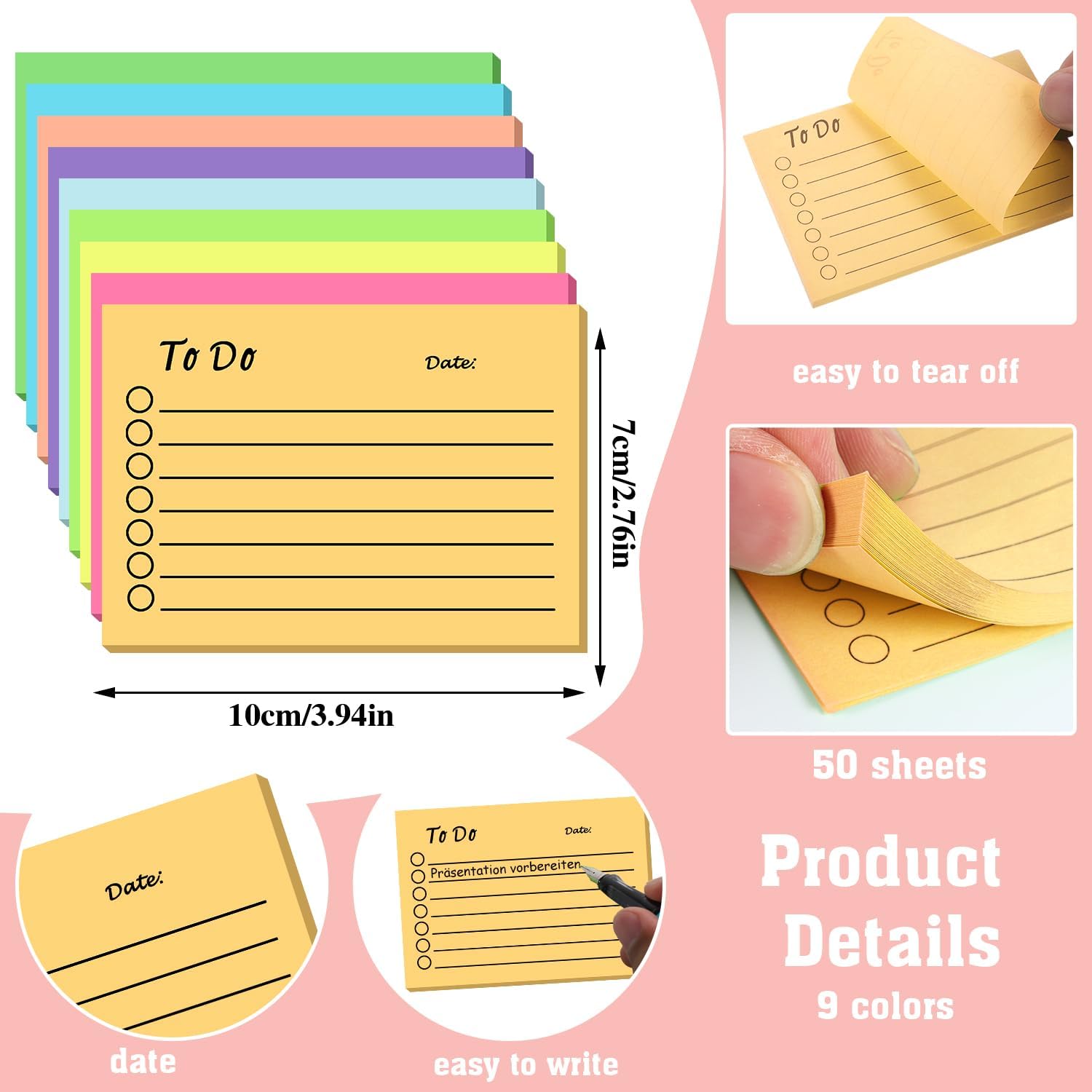 9 Pack to Do List Sticky Notes, Self-Stick Sticky Notes, Colorful Sticky Notes Pad with Lines, Do List Notepads for School Office Meeting Home Plan Reminder Stationery Supplies(450 Sheets,10 * 7cm)-1