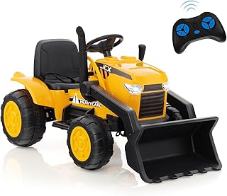 GYMAX Kids Electric Ride on Excavator, 12V Battery Powered Toy Car with Adjustable Bucket, Music, Wireless, Radio, Horn, MP3, USB & Soft Start, Children Construction Vehicle for 3-8 Years Old