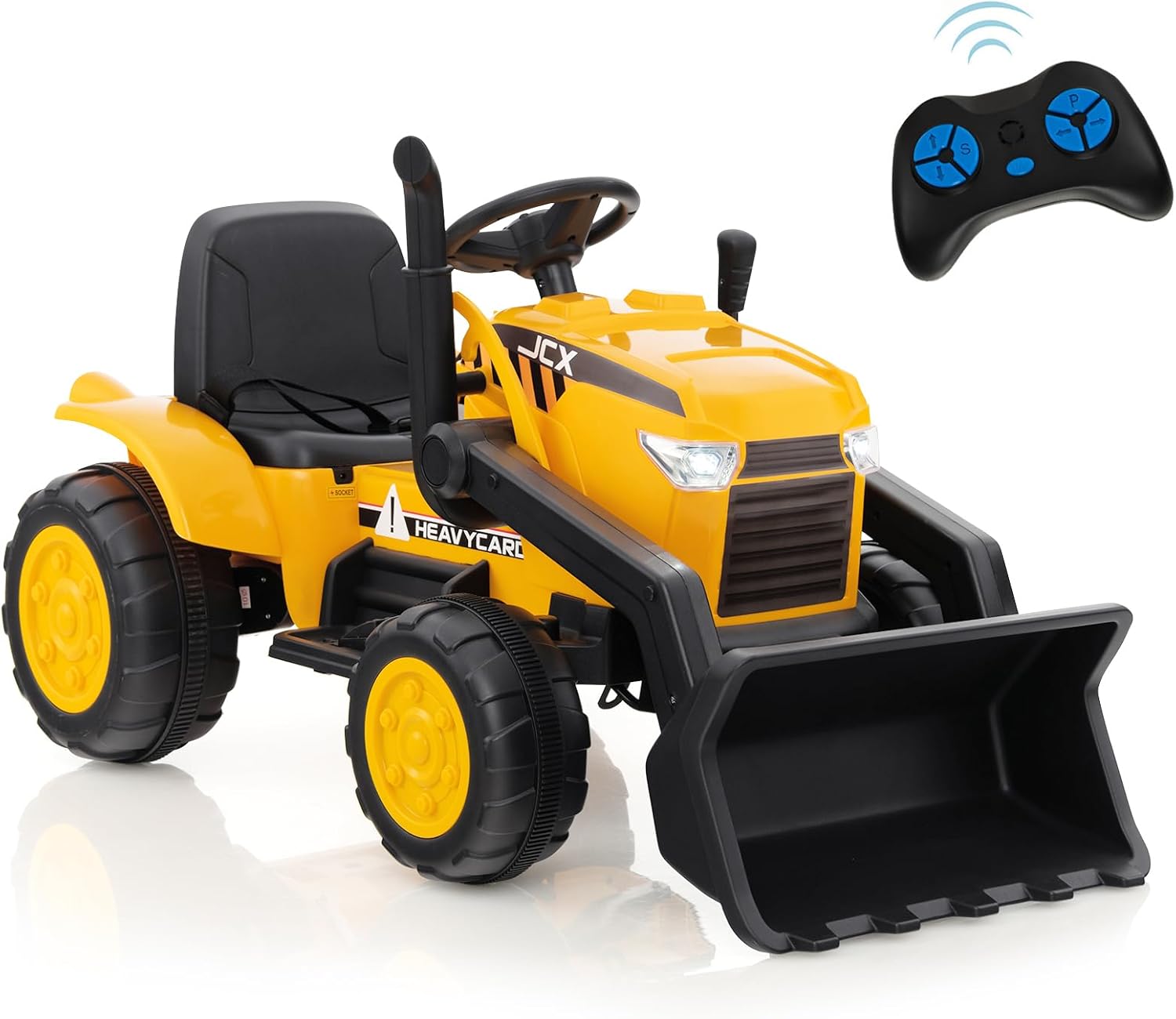 GYMAX Kids Electric Ride on Excavator, 12V Battery Powered Toy Car with Adjustable Bucket, Music, Wireless, Radio, Horn, MP3, USB & Soft Start, Children Construction Vehicle for 3-8 Years Old-0