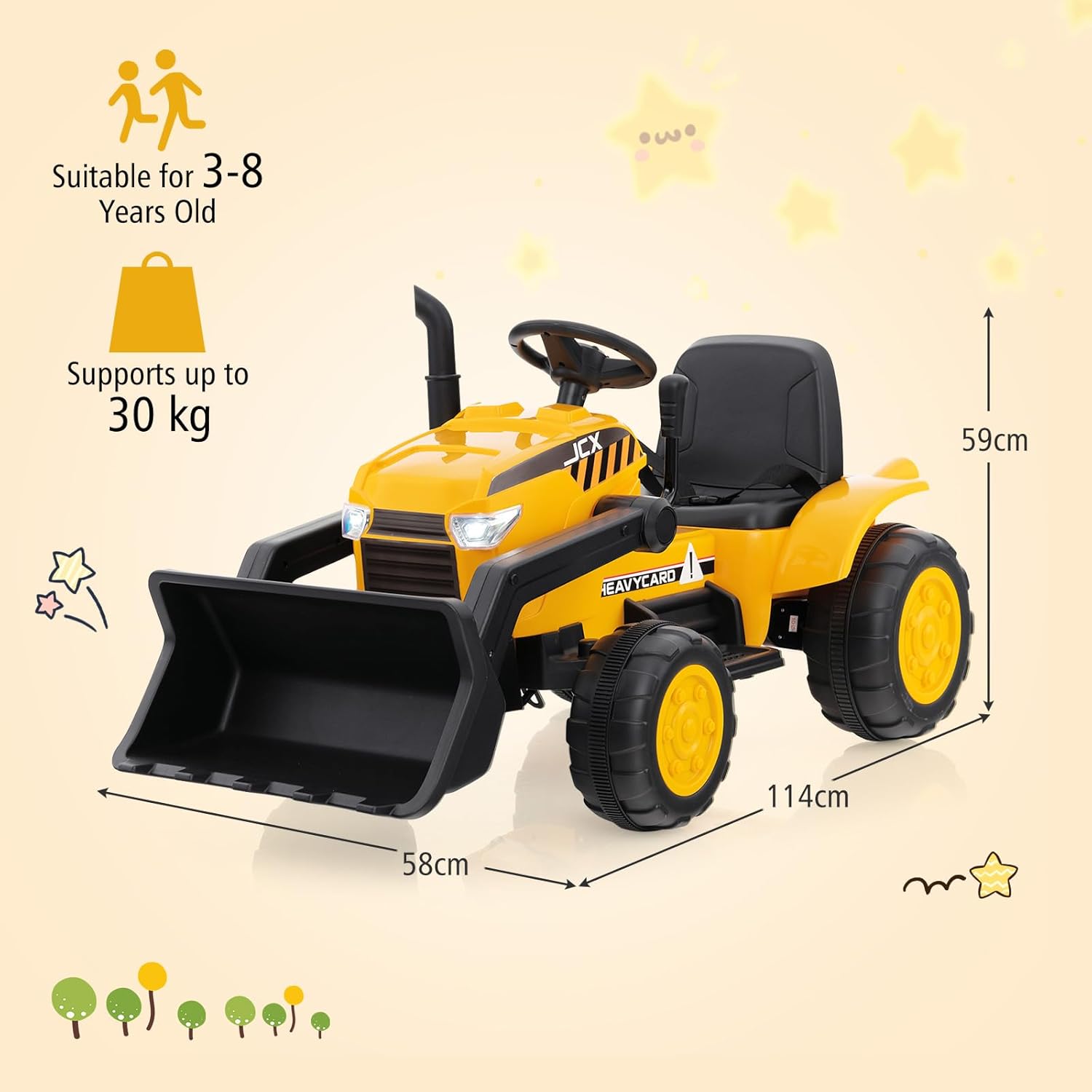 GYMAX Kids Electric Ride on Excavator, 12V Battery Powered Toy Car with Adjustable Bucket, Music, Wireless, Radio, Horn, MP3, USB & Soft Start, Children Construction Vehicle for 3-8 Years Old-5