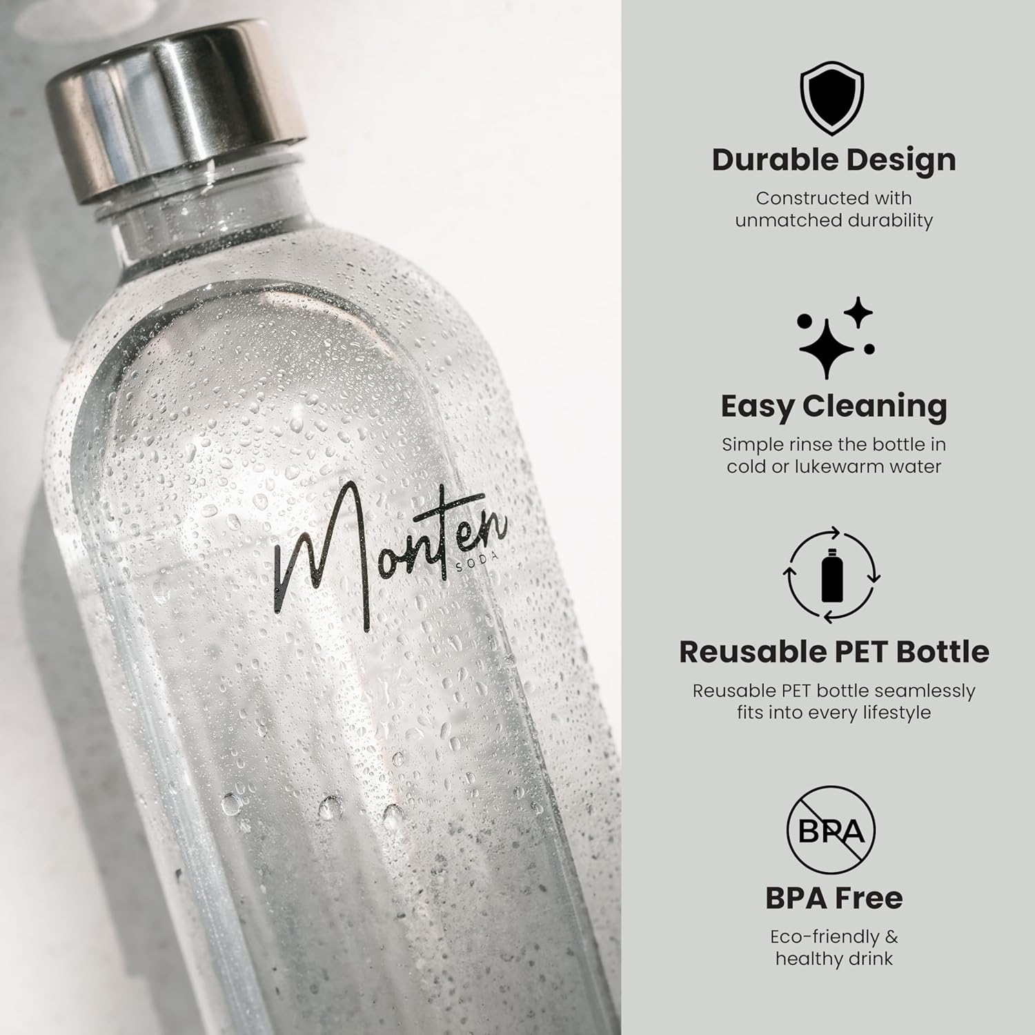 MonTen Soda 900ML Matte Black Bottle - Effortless Fizz & Hydration - Durable & Eco-Friendly Design - Reusable PET Sparkling Water Bottle for our Machines-2