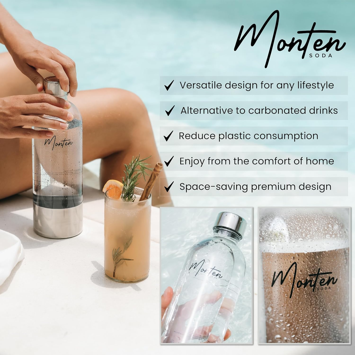 MonTen Soda 900ML Matte Black Bottle - Effortless Fizz & Hydration - Durable & Eco-Friendly Design - Reusable PET Sparkling Water Bottle for our Machines-4