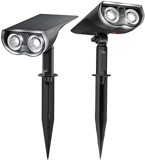 Linkind 800 Lumen Solar Lights Outdoor Garden, 22-LED Owl-Like Solar Spotlights, 3 Brightness 2-Way Installations, IP65 Waterproof Dusk-to-Dawn Auto On/Off for Pathway, Patio, Yard, 6500K, 2 Pack