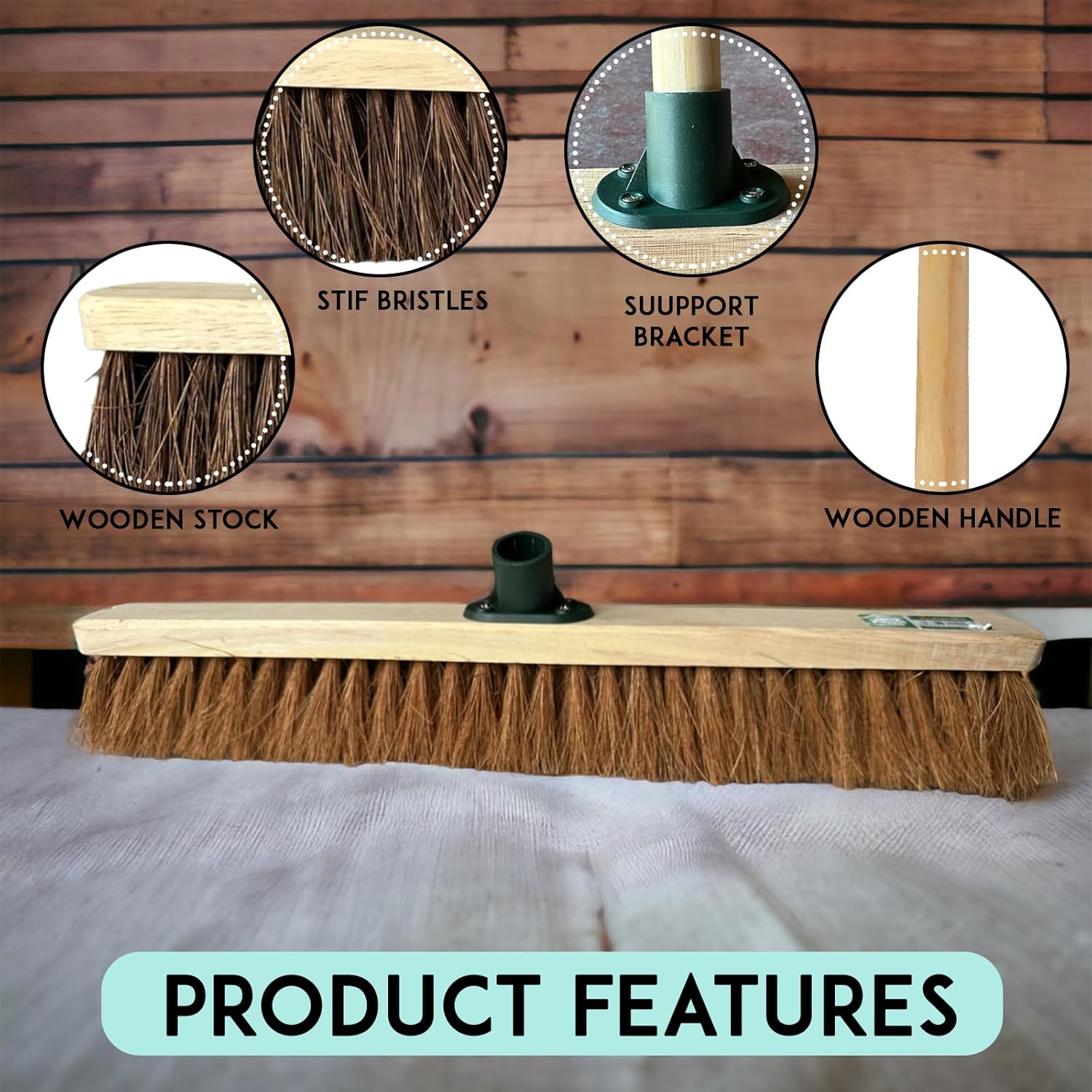 24” Broom Indoor Outdoor Soft Broom Sweeping Brush with Wooden Handle Natural Indoor Floor Brush with Dense Soft Bristles Brooms for Office Warehouse and Garage (Softer Coco Bristles)-3