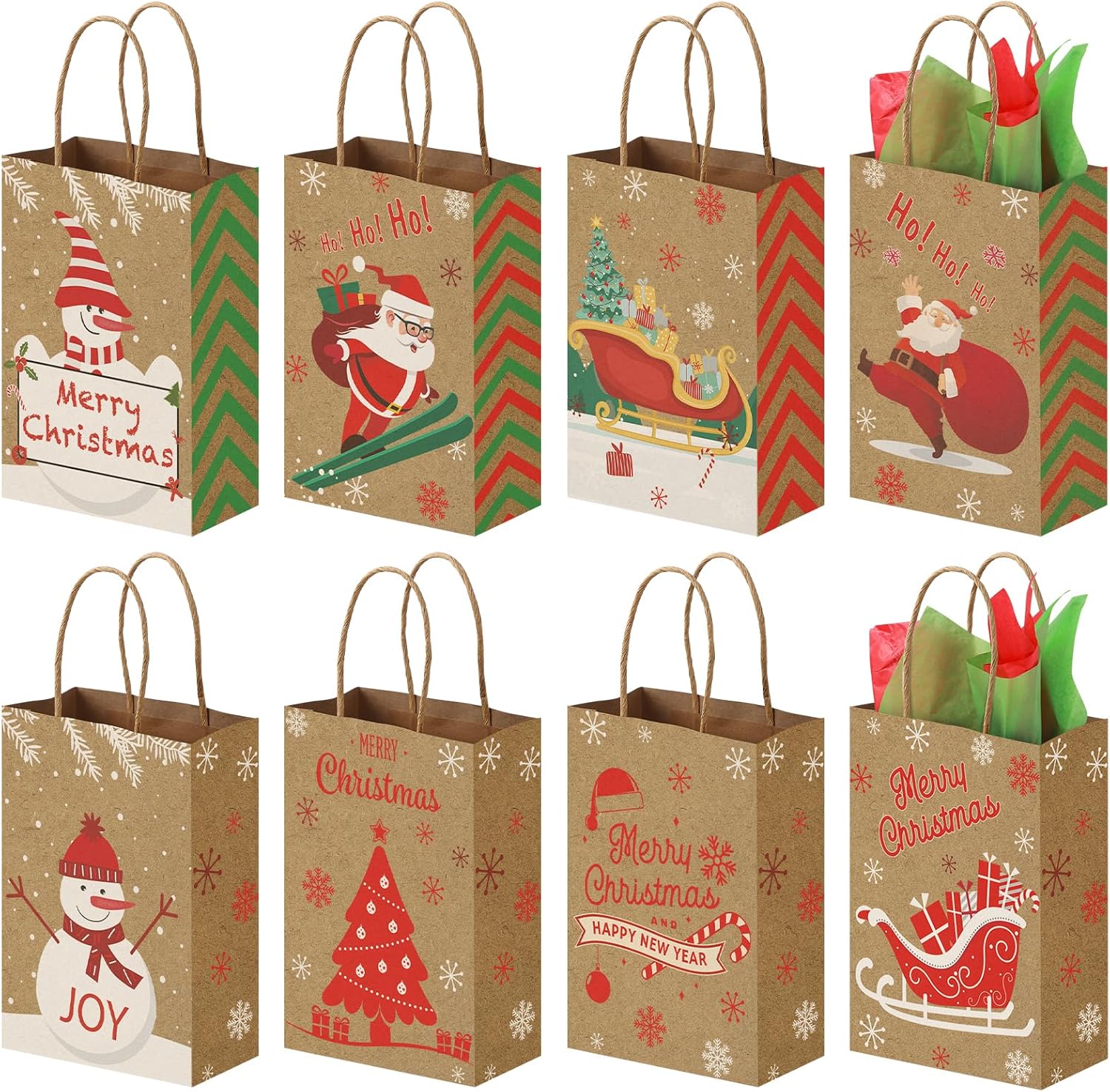 Koogel 12PCS Bags with Tissue Paper, Christmas Treat Bags with Handle Christmas Goodie Bags for Christmas Party Favours Gift Exchange-0