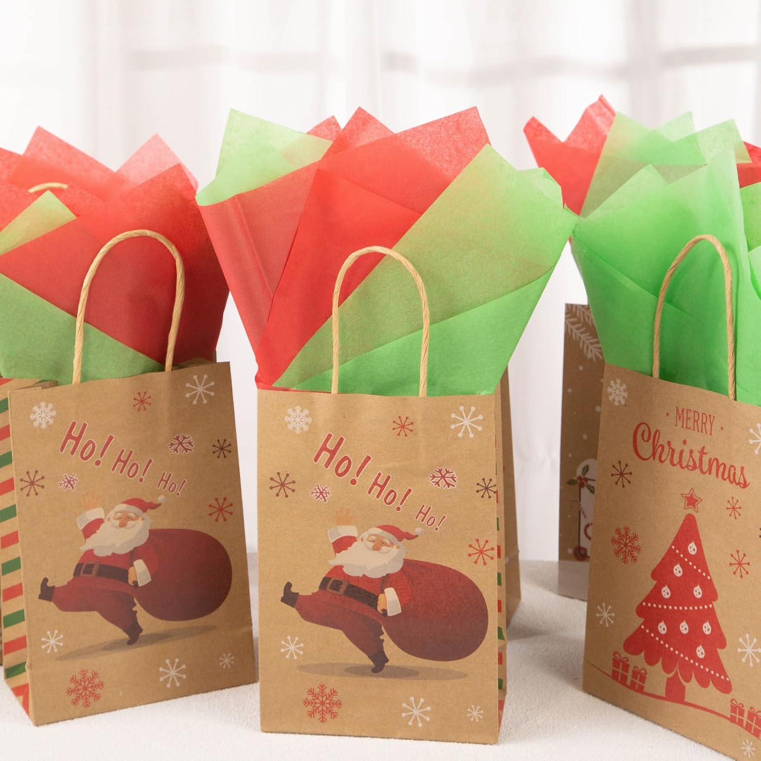 Koogel 12PCS Bags with Tissue Paper, Christmas Treat Bags with Handle Christmas Goodie Bags for Christmas Party Favours Gift Exchange-8