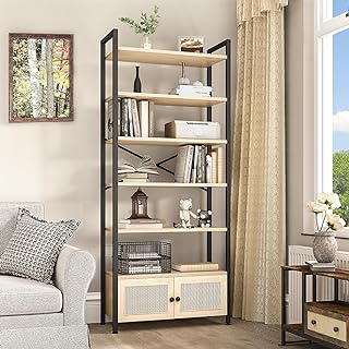 YITAHOME Bookcase, Industrial Bookshelf with Cupboard Floorstanding Storage Cabinet with 5 Shelves Large Shelving Unit for Living Room, Office, Home