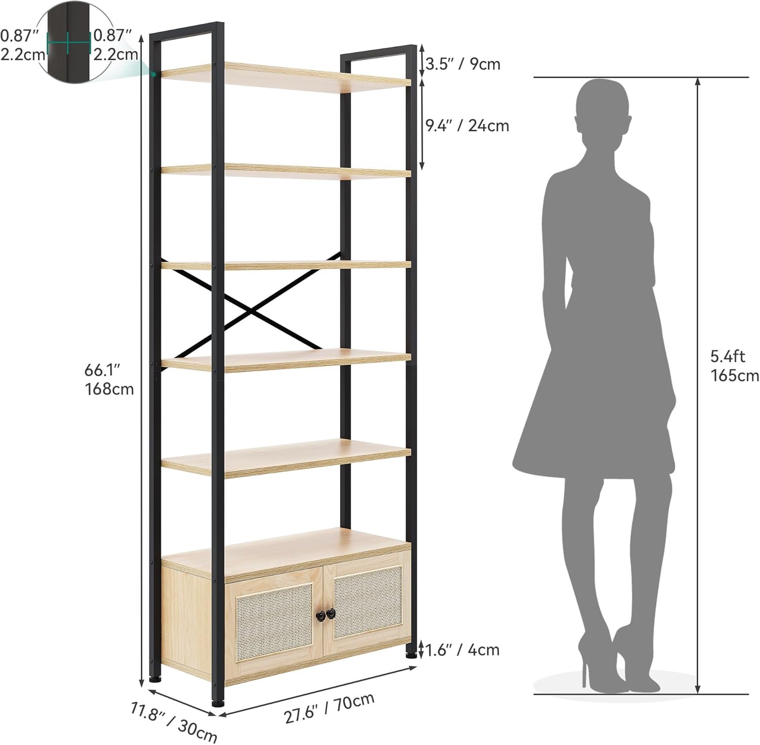 YITAHOME Bookcase, Industrial Bookshelf with Cupboard Floorstanding Storage Cabinet with 5 Shelves Large Shelving Unit for Living Room, Office, Home-1