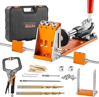 VEVOR Pocket Hole Jig Kit, 34 Pcs Pocket Hole Jig System with 11" C-clamp, Fixture, Step Drills, Wrenches, Drill Stop Rings, Square Drive Bits, Toolbox, for DIY Carpentry Projects, Adjustable