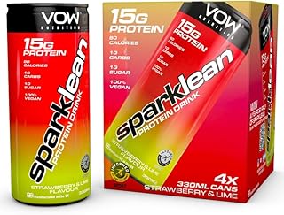 Sparklean Protein Drink - 15g of Refreshing Sparkling Protein in a Can - VOW Nutrition - Vegan Protein - Informed Sport Approved - 4x330ml (4 x 330ml Multipack, Strawberry & Lime)