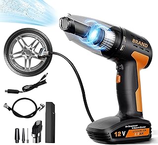 Suewidfay Car Handheld Vacuum Cleaner 4 in 1 Cordless Tyre Inflator Air Compressor, Digital Air Compressor Pump Rechargeable Portable Vacuum For Car, 9000Pa Vacuum Cleaner with LED Light