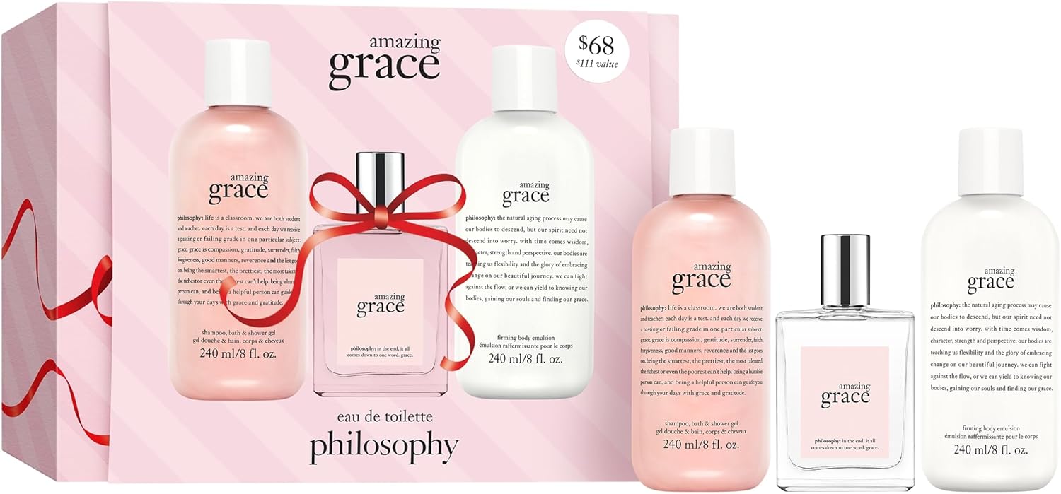 Philosophy 3 Piece Amazing Grace Eau de Toilette Collection Holiday Giftset including an Eau de Toilette 60ml, Shower Gel, Shampoo, Bubble Bath 230ml, and Firming Body Emulsion 230ml-0