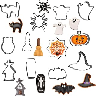 Jsdoin 12 Pieces Halloween Cookie Cutters, Stainless Steel Biscuit Cutter Set with Pumpkin, Witch Hat, Bat, Ghost, Skull, Shaped Mould for Pastry Baking Fondant Kids Clay, Halloween Decoration