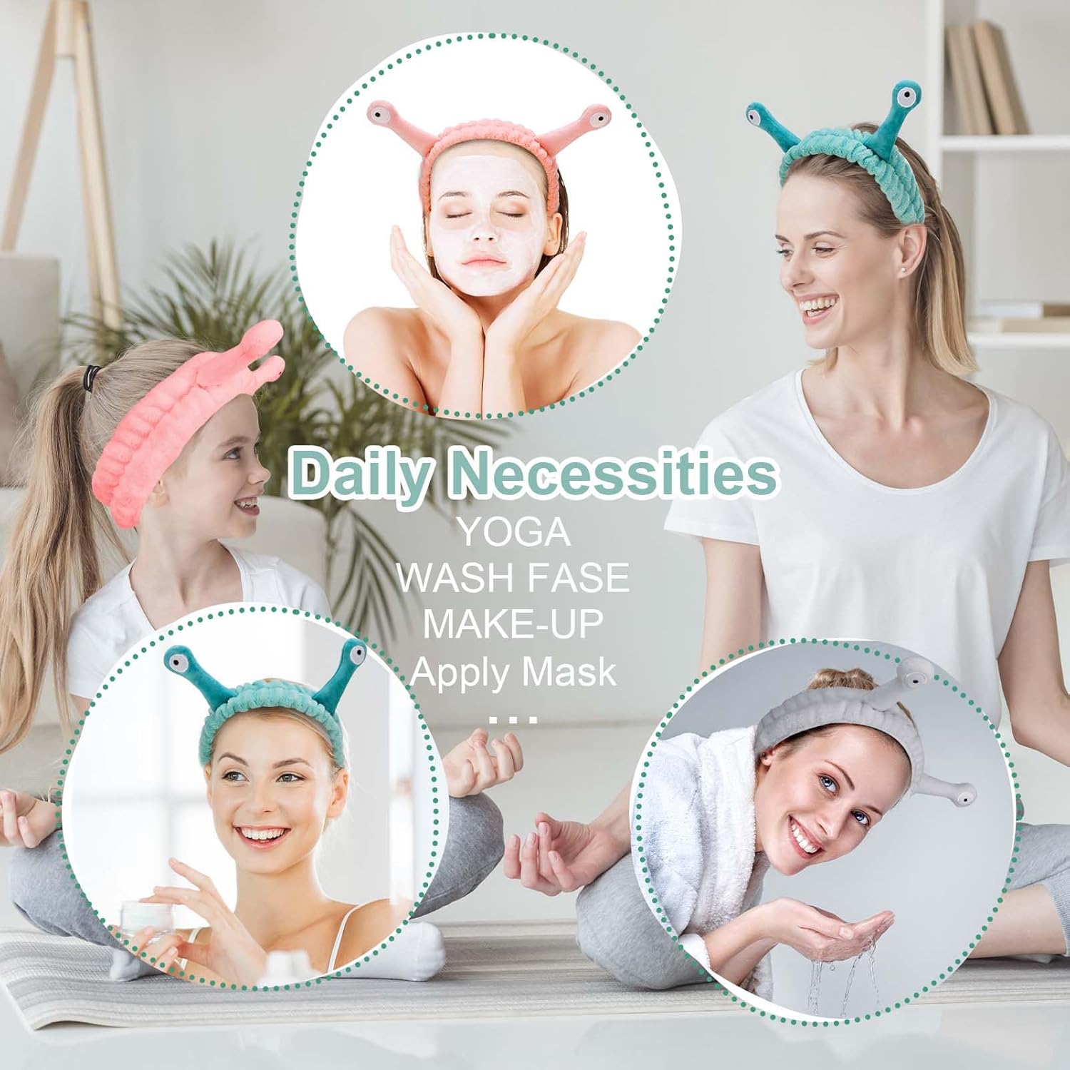 3 PCS Face Wash Headband Spa Headband,Palm and Snail Makeup Headbands Women Elastic Headband Cute Coral Fleece Hair Accessories for Washing Face Shower Sports Beauty Skincare-3