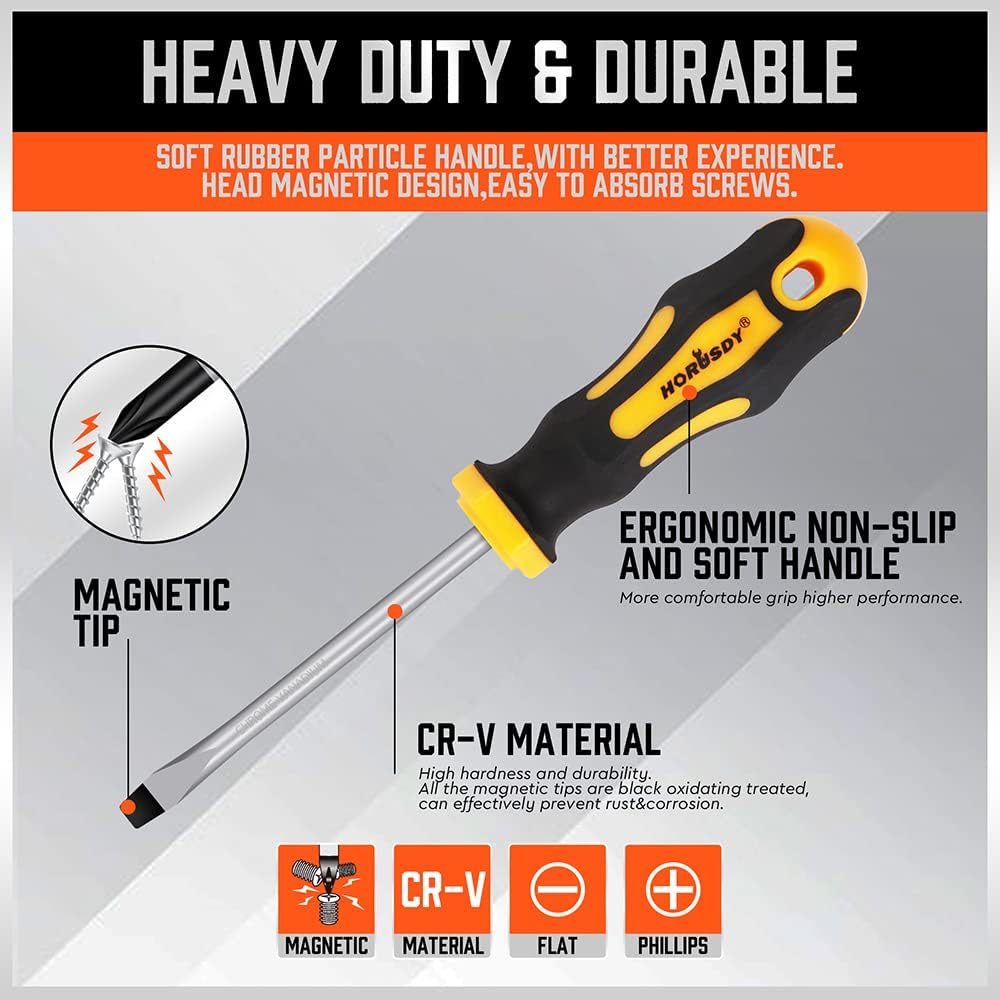 11Pcs Screwdriver Set, Heavy Duty Chrome Vanadium Steel Made, Magnetic Screwdriver with 5 Flat & 5 Cross Head with Magnetize & Demagnetize, Durable Hand Tools in Box-3