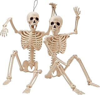 JOYIN 2 PCS 24”(60.9 cm) Halloween Skeletons Full Body Posable Skeletons Human Plastic Bones with Movable Joints for Spooky Halloween Indoor and Outdoor Decorations