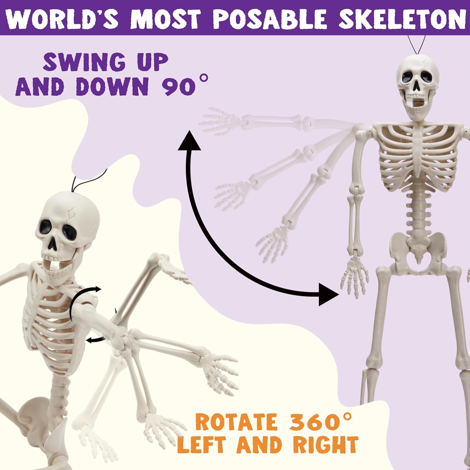 JOYIN 2 PCS 24”(60.9 cm) Halloween Skeletons Full Body Posable Skeletons Human Plastic Bones with Movable Joints for Spooky Halloween Indoor and Outdoor Decorations-1