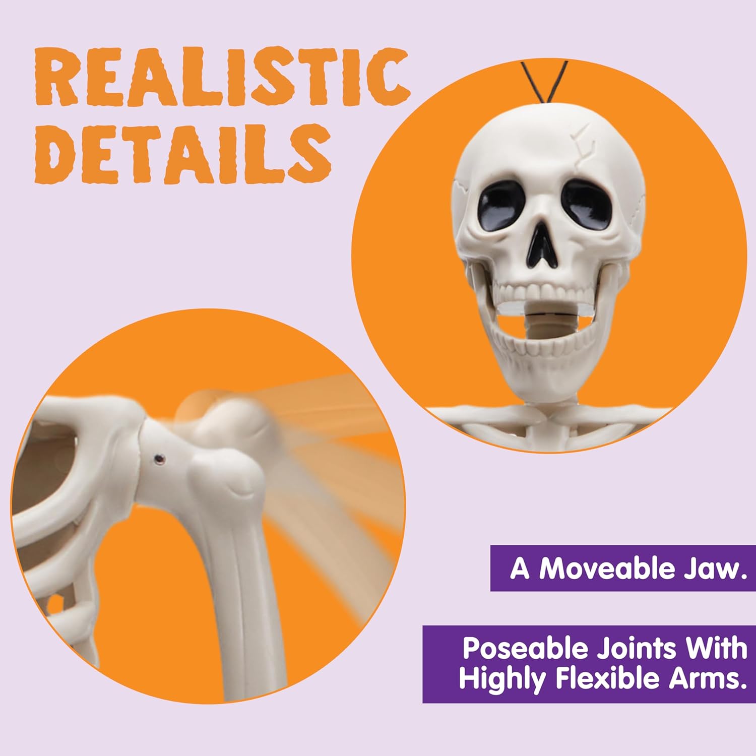 JOYIN 2 PCS 24”(60.9 cm) Halloween Skeletons Full Body Posable Skeletons Human Plastic Bones with Movable Joints for Spooky Halloween Indoor and Outdoor Decorations-4