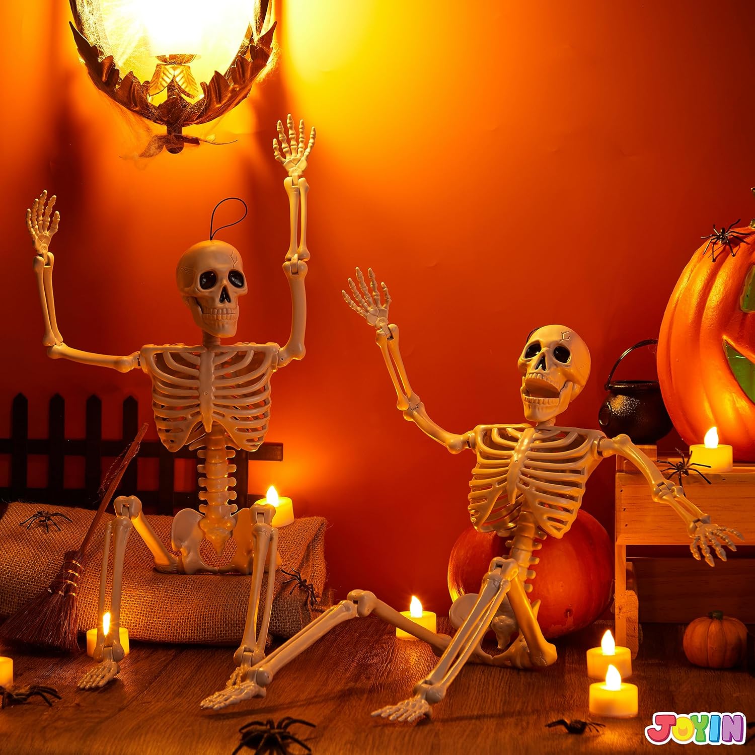 JOYIN 2 PCS 24”(60.9 cm) Halloween Skeletons Full Body Posable Skeletons Human Plastic Bones with Movable Joints for Spooky Halloween Indoor and Outdoor Decorations-6