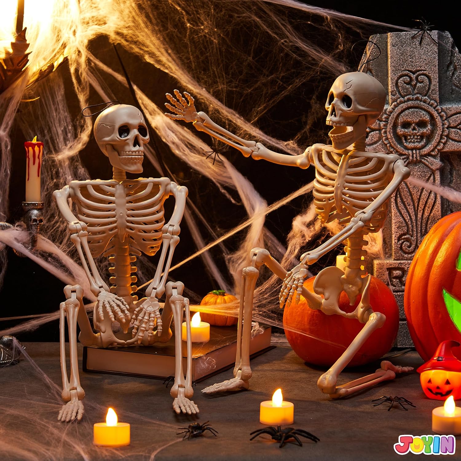 JOYIN 2 PCS 24”(60.9 cm) Halloween Skeletons Full Body Posable Skeletons Human Plastic Bones with Movable Joints for Spooky Halloween Indoor and Outdoor Decorations-7