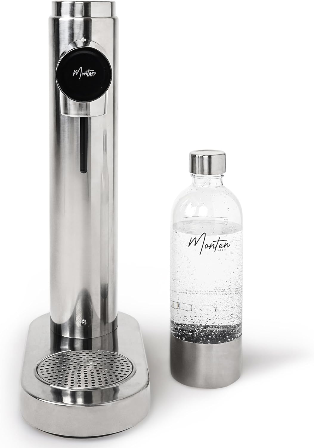 MonTen Soda Sparkling Water Maker - Polished Steel Carbonated Water Machine - Includes 900ML Reusable Water Bottle - Made with Premium Stainless Steel, Compatible with Screw-In Sodastream CO2 Cylinder-0